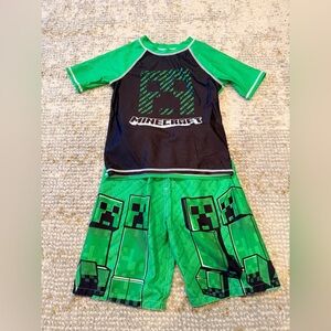 Minecraft Kids Green Rash Guard Swim Set